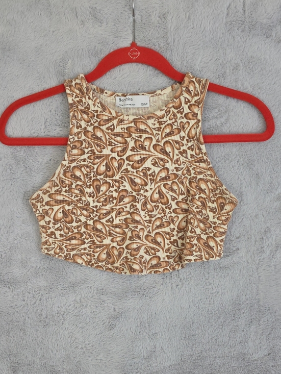 Bershka Tops - Bershka Brown Cream Paisley Crop Tank Top Ribbed Sleeveless Women's Medium